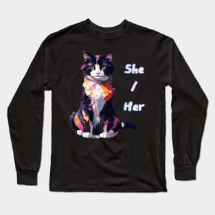 Pepe - She/Her Rainbow Text Blue Long Sleeve T-Shirt